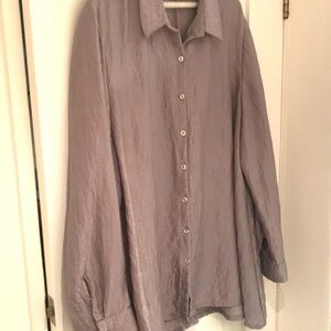 Jones NY Womens XL Shirt Metallic Silver Lame Blouse